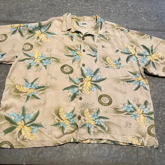 Vintage Oakland A's Athletics Lee Spot Hawaiian Shirt Mens XXL Tropical Hawaii - Picture 1 of 9